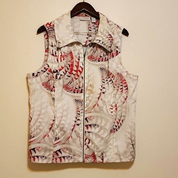 Weekends By Chico's Women's Sleeveless Abstract Print Vest Size pink Zip - Picture 1 of 7